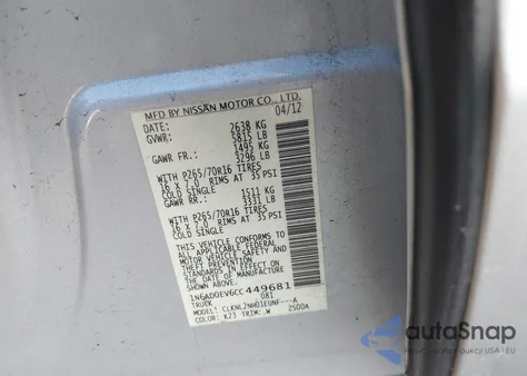 2012 Nissan Frontier Sv from USA, damaged, VIN 1N6AD0EV6CC449681